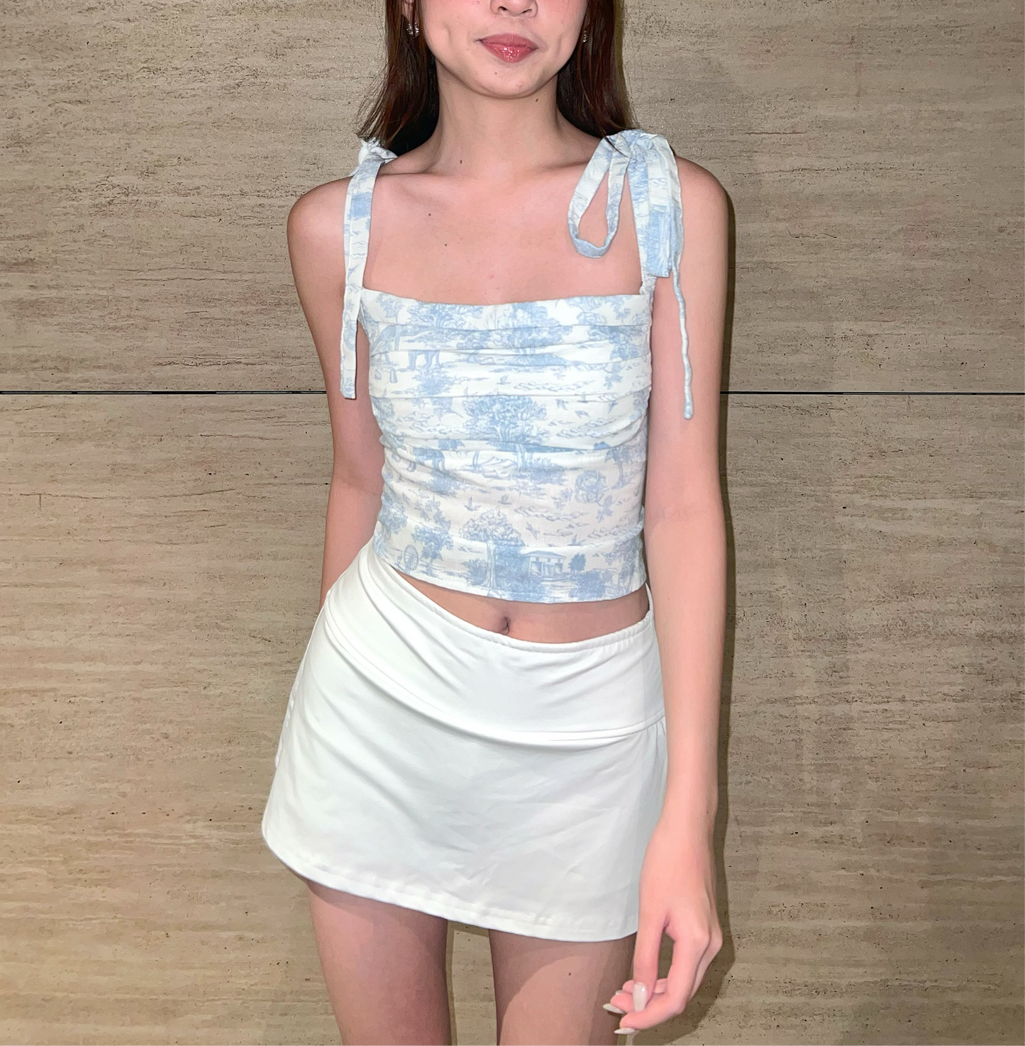 The Lila Top in Baby Blue Toile