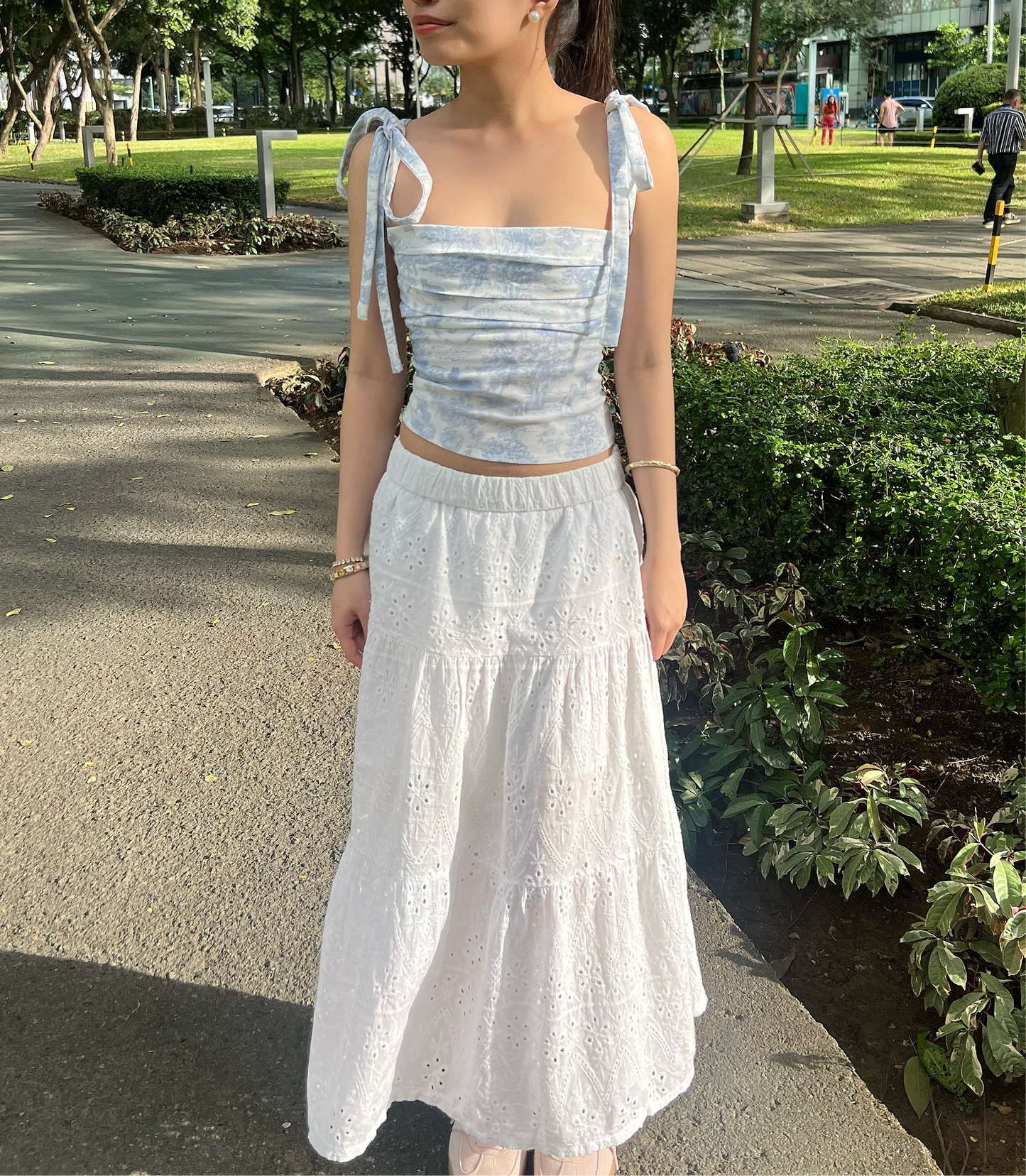 The Lila Top in Baby Blue Toile