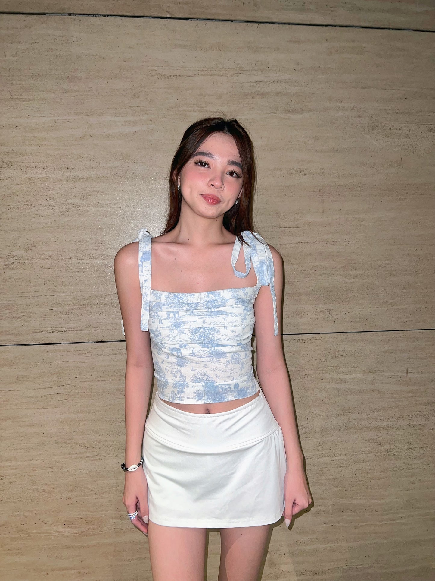 The Lila Top in Baby Blue Toile