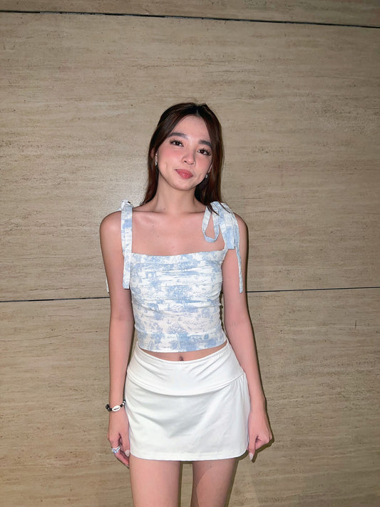 The Lila Top in Baby Blue Toile